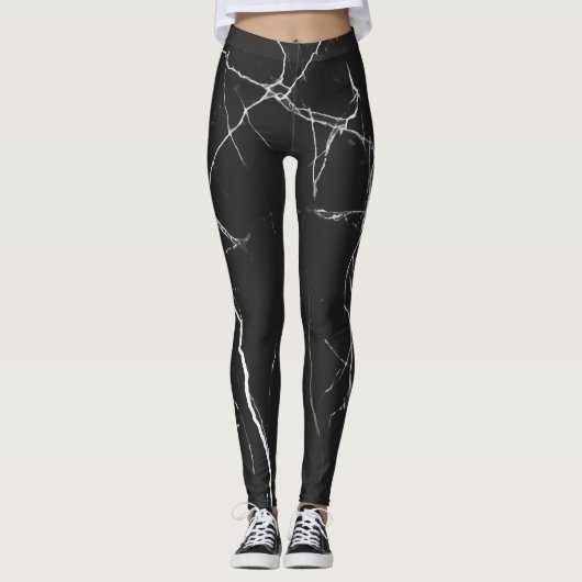 Modernes Muster aus schwarzem und weißem Marmor Leggings (Vorderseite)
