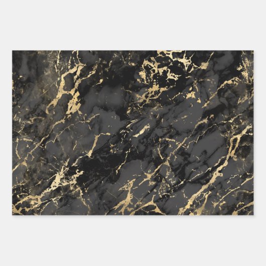 Modernes Muster aus schwarzem, weißem und goldenen Geschenkpapier Set (Vorderseite 2)