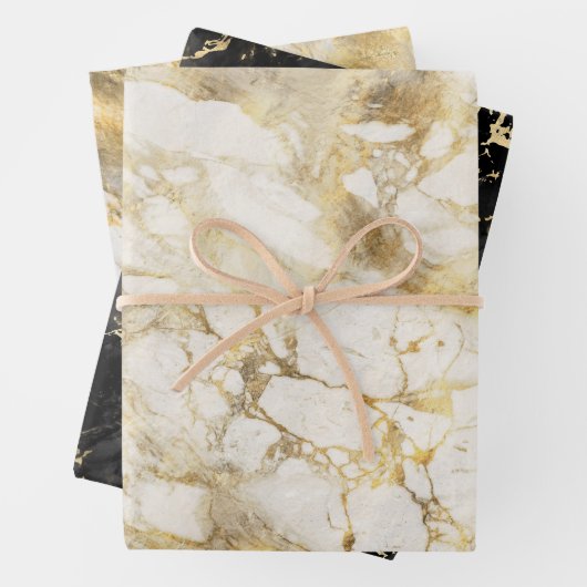 Modernes Muster aus schwarzem, weißem und goldenen Geschenkpapier Set (Beispiel)