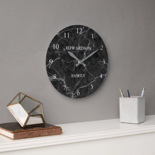 Modernes Muster aus schwarzgrauem Marmor - Familie Große Wanduhr