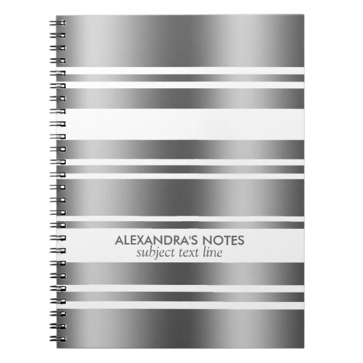 Modernes Muster aus silbergrauen und weißen Streif Notizblock (Vorderseite)