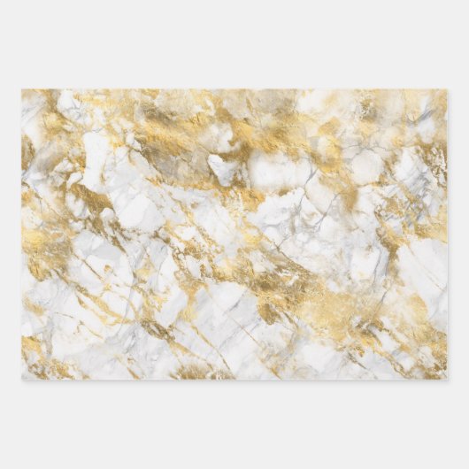 Modernes Muster aus weißem und goldenem Marmor Geschenkpapier Set (Vorderseite 2)
