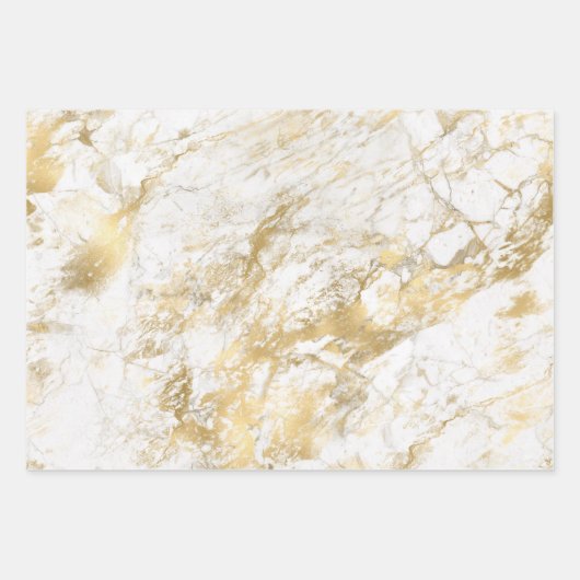Modernes Muster aus weißem und goldenem Marmor Geschenkpapier Set (Vorderseite)