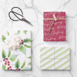 Modernes Muster Botanische Weihnachtswasserfarbe Geschenkpapier Set