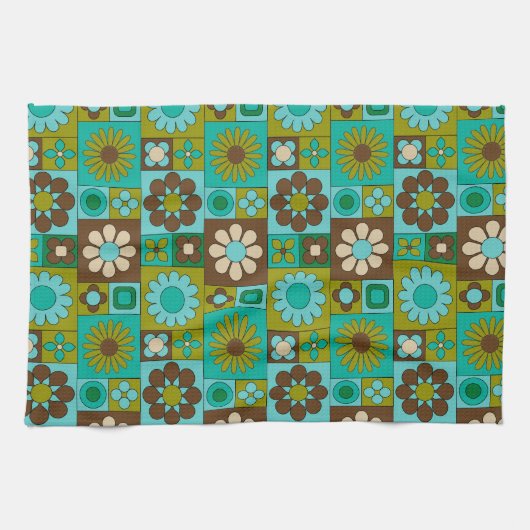 Modernes Muster der Blume Mitte des Jahrhunderts Geschirrtuch (Horizontal)