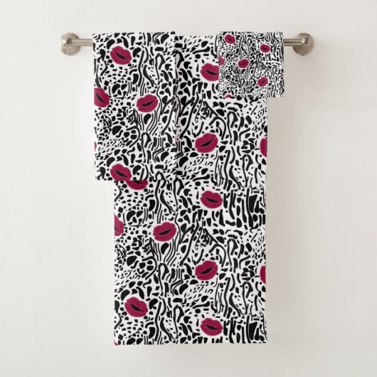 Modernes Muster der Lippenstift-LippenB&W Badhandtuch Set (Insitu)