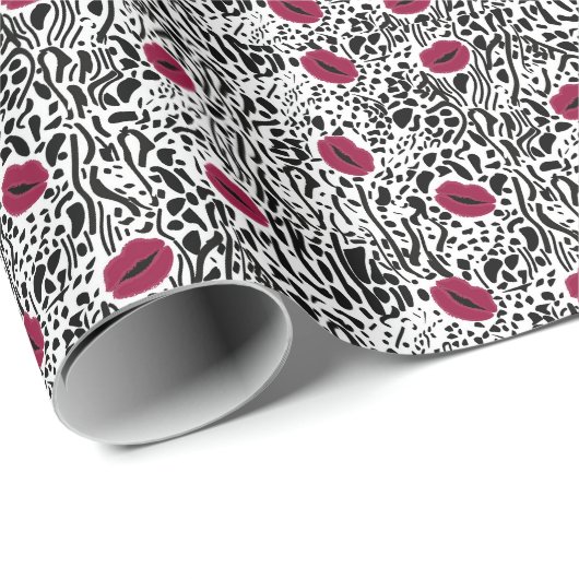 Modernes Muster der Lippenstift-LippenB&W Geschenkpapier (Rolleneckpunkt)