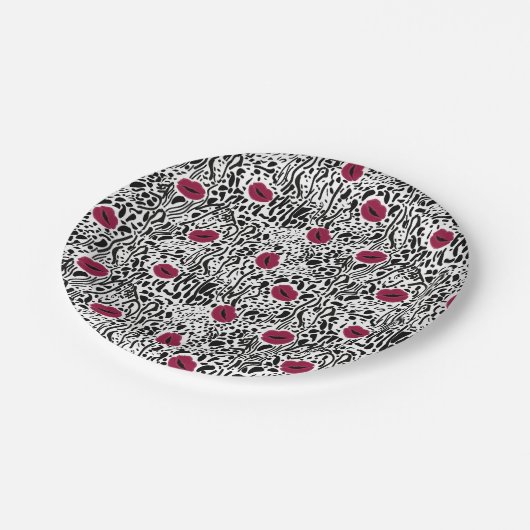 Modernes Muster der Lippenstift-LippenB&W Pappteller (Schrägansicht)