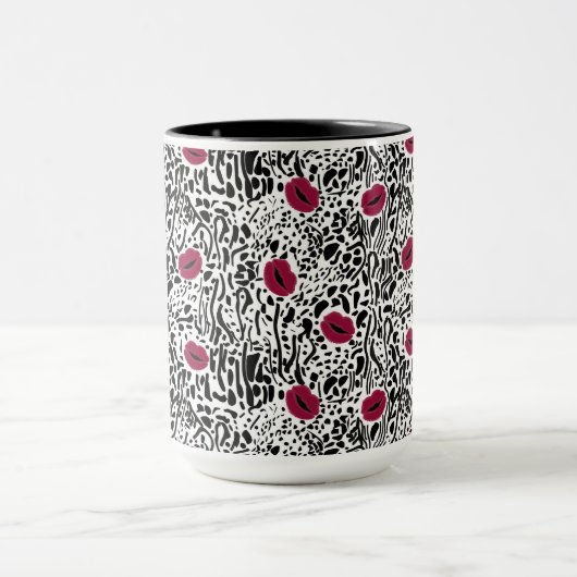 Modernes Muster der Lippenstift-LippenB&W Tasse (Zentrum)
