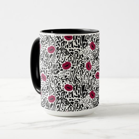 Modernes Muster der Lippenstift-LippenB&W Tasse (Vorderseite Links)