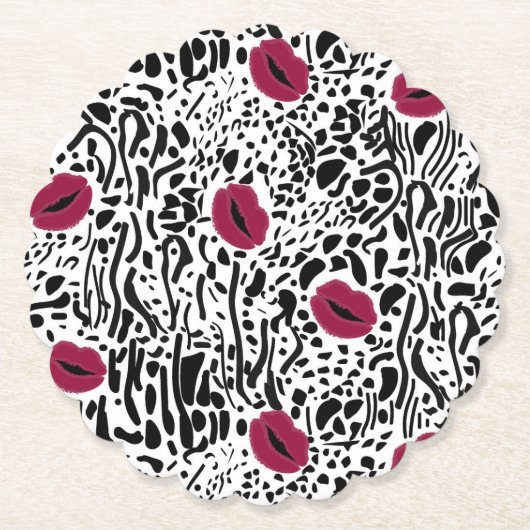 Modernes Muster der Lippenstift-LippenB&W Untersetzer (Vorderseite)