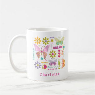 Modernes Muster der Schmetterlingstypografie Kaffeetasse