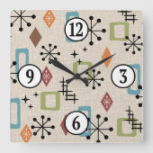 Modernes Muster der Sternexplosion des Atomzeitalt Quadratische Wanduhr (Vorderseite)