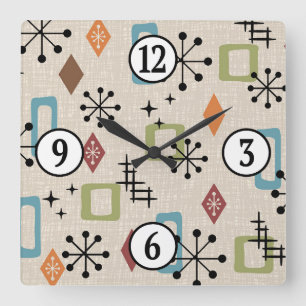 Modernes Muster der Sternexplosion des Atomzeitalt Quadratische Wanduhr