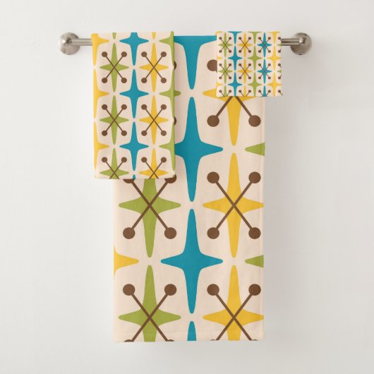 Modernes Muster der Sternexplosion Mitte des Jahrh Badhandtuch Set (Insitu)