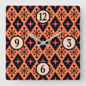 Modernes Muster der Sternexplosion Mitte des Jahrh Quadratische Wanduhr (Vorderseite)