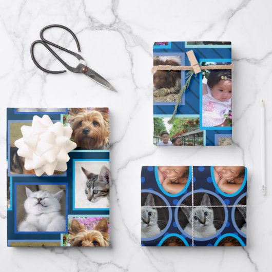 Modernes Muster dunkelblau, jedes Mal 9 Foto Geschenkpapier Set (Vorderseite)