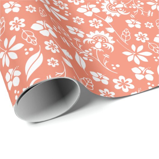 Modernes Muster für die Blume Corner Peach Geschenkpapier (Rolleneckpunkt)