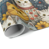 Modernes Muster für florale Katzenfreunde Geschenkpapier (Rolleneckpunkt)