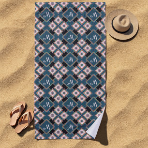 Modernes Muster für geometrische, florale Monogram Strandtuch
