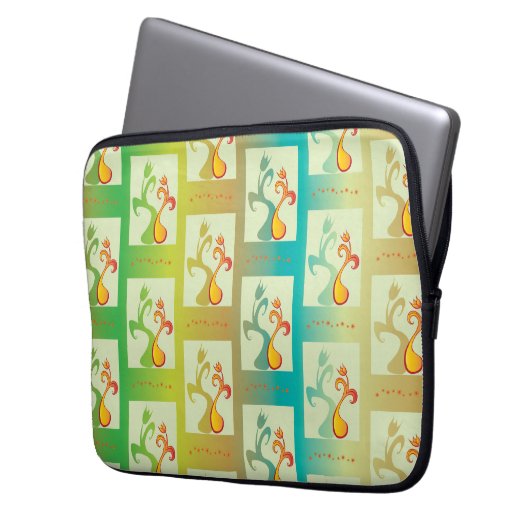 Modernes Muster für grüne, gelbe und blaue Tulip Laptopschutzhülle (Vorderseite Links)