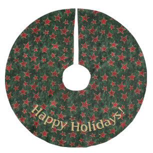 Modernes Muster für grüne rote Sterne - Persönlich Polyester Weihnachtsbaumdecke