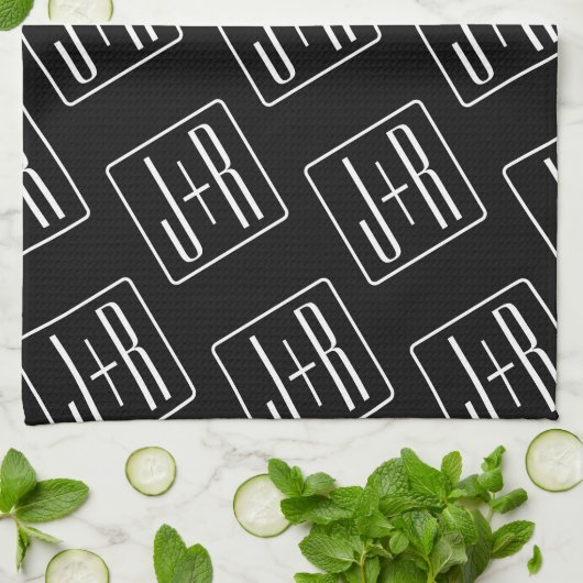 Modernes Muster für Hochzeitstile | Schwarz und We Geschirrtuch (Gefaltet)