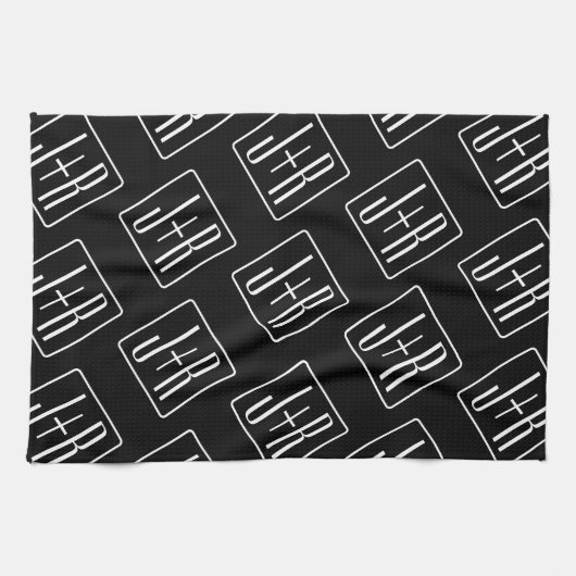 Modernes Muster für Hochzeitstile | Schwarz und We Geschirrtuch (Horizontal)