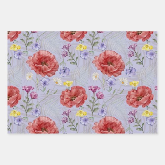 Modernes Muster für Lila und rote Wildblume Geschenkpapier Set (Vorderseite 3)