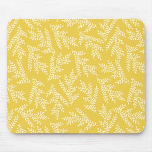 Modernes Muster für Mustard Yellow Floral-Blätter Mousepad (Vorne)