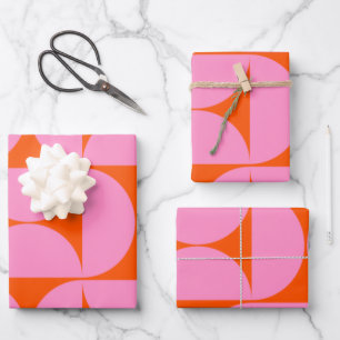Modernes Muster in pink und orange Geschenkpapier Set
