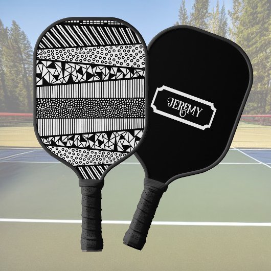 Modernes Muster in Schwarzweiß, personalisierbar Pickleball Schläger