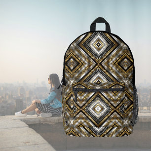 Modernes Muster in Silber, Gold und Schwarz, Monog Bedruckter Rucksack