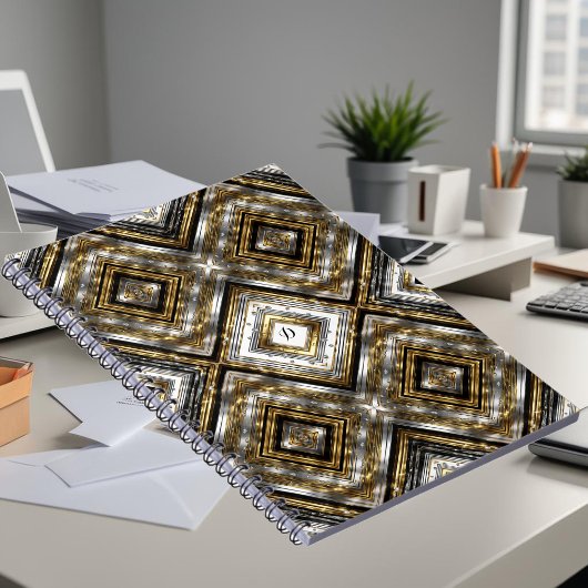 Modernes Muster in Silber, Gold und Schwarz, Monog Notizblock