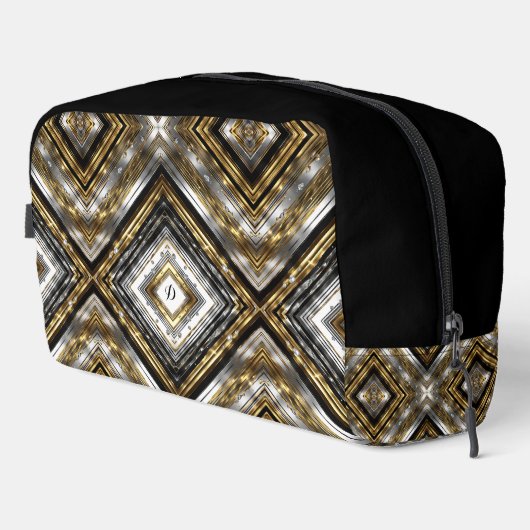Modernes Muster in Silber, Gold und Schwarz, Monog Waschbeutel (Rechte Ecke)