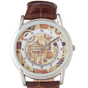 Modernes Muster mit Bio Holztönen und Zahlen Armbanduhr