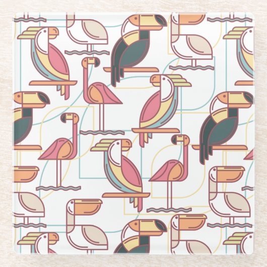 Modernes Muster mit tropischen Vögeln Glasuntersetzer (Vorderseite)