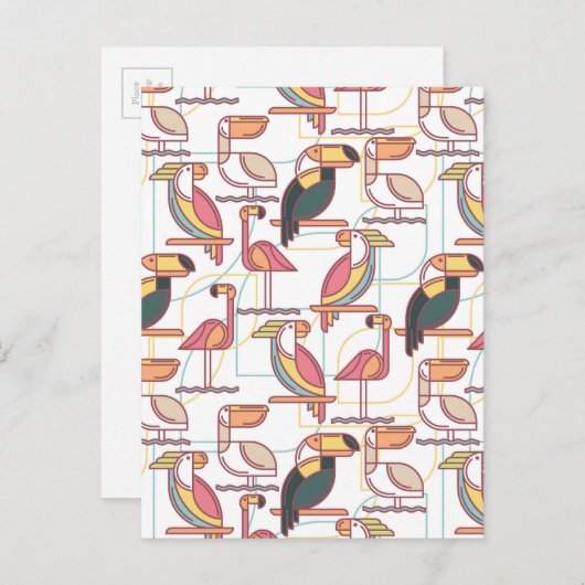 Modernes Muster mit tropischen Vögeln Postkarte (Vorne/Hinten)