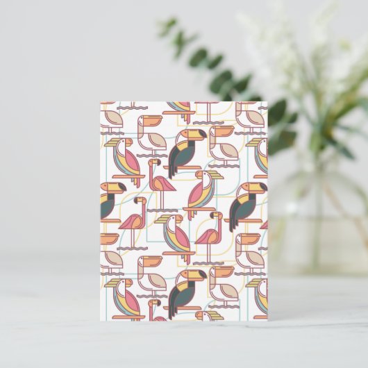 Modernes Muster mit tropischen Vögeln Postkarte (Stehend Vorderseite)