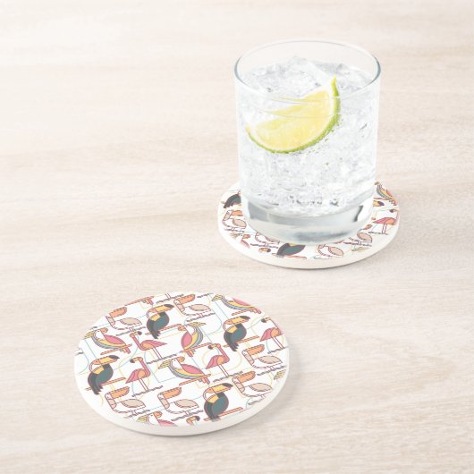 Modernes Muster mit tropischen Vögeln Sandstein Untersetzer (Seite)