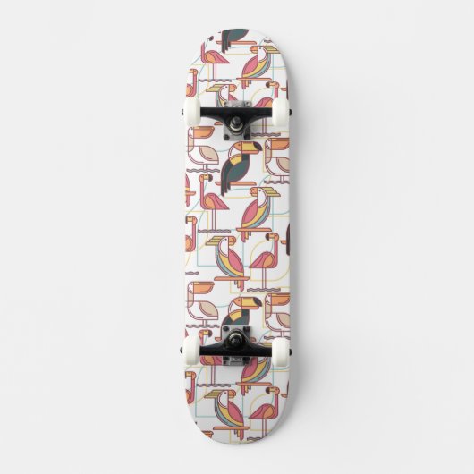 Modernes Muster mit tropischen Vögeln Skateboard (Vorderseite)
