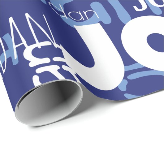 Modernes Muster mit wiederholtem Namen Blau-Weißer Geschenkpapier (Rolleneckpunkt)