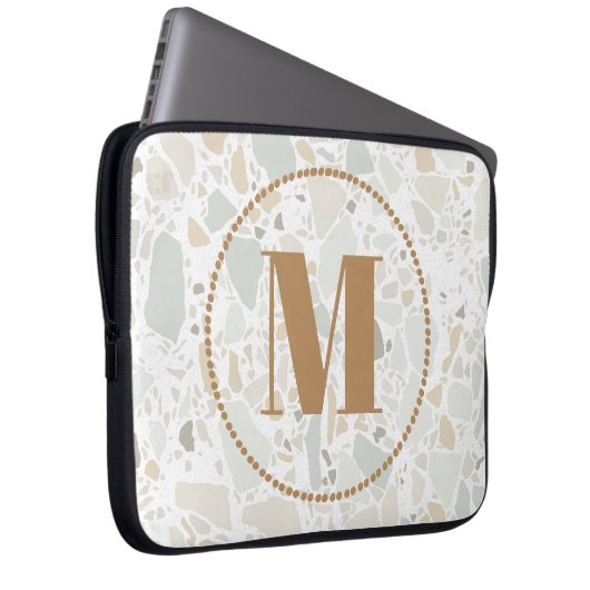 Modernes Muster Monogram Ihr Name Terrazzo Gold Laptopschutzhülle (Vorne Rechts)