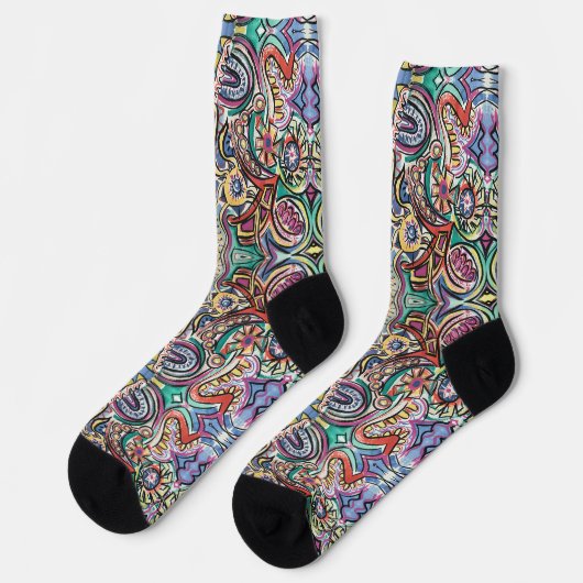 Modernes Muster tropisch-multikolorisch geometrisc Socken (Linkes Detail)