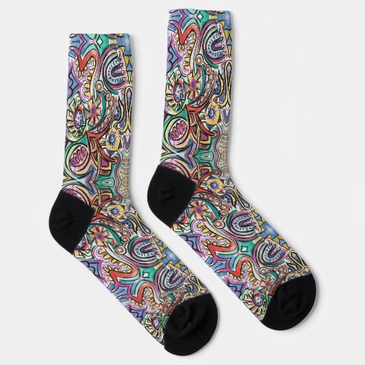 Modernes Muster tropisch-multikolorisch geometrisc Socken (Rechts)