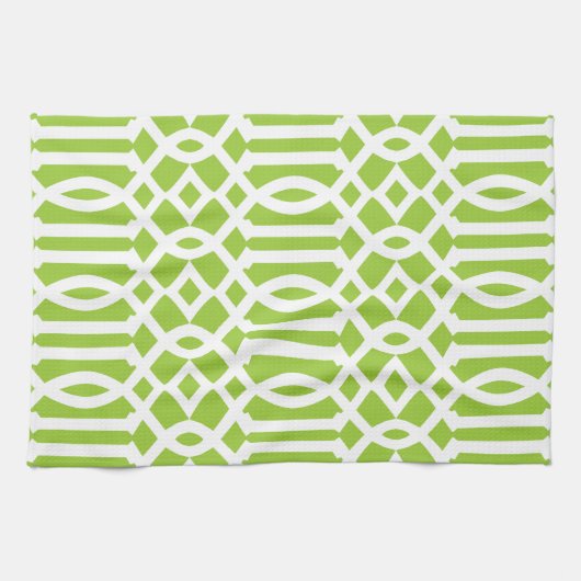 Modernes Muster von Apple Green und White Trellis Geschirrtuch (Horizontal)
