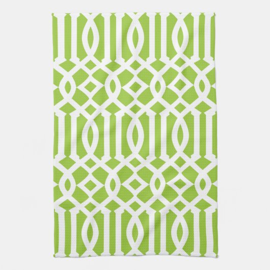 Modernes Muster von Apple Green und White Trellis Geschirrtuch (Vertikal)