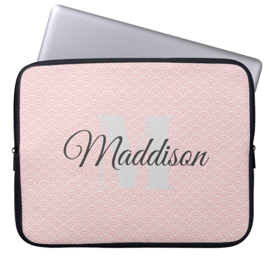 Modernes Mustermonogramm Ihr Name Rosa personalisi Laptopschutzhülle (Vorderseite)