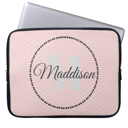 Modernes Mustermonogramm Ihr Name Rosa personalisi Laptopschutzhülle (Vorderseite)