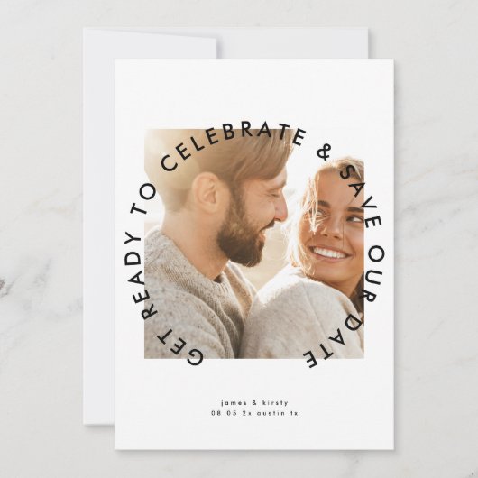 modernes, mutiges Foto "bereit zum Feiern" Save The Date (Vorderseite)